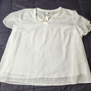 Agnes Orinda Swiss Dots Basic White Top